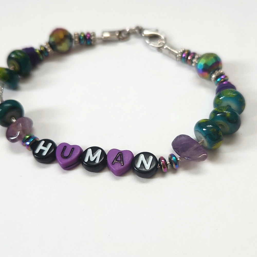 Human beaded bracelet silver link